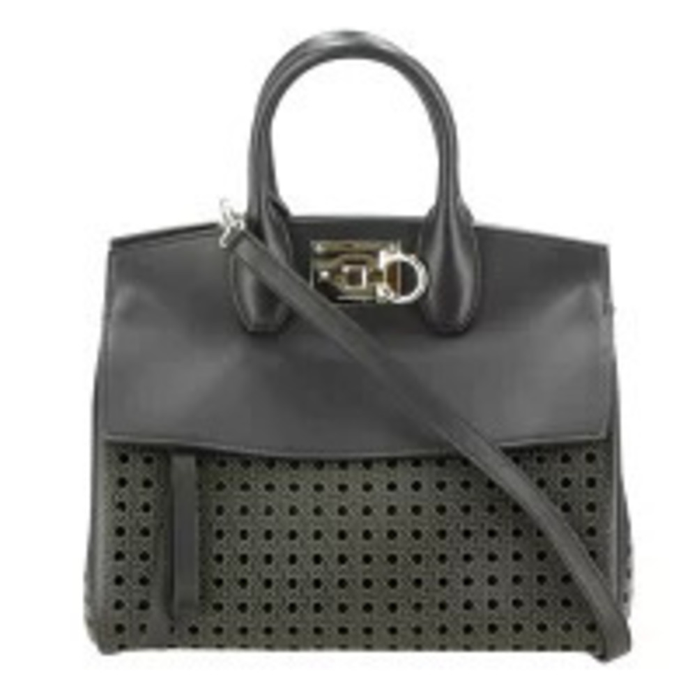Salvatore Ferragamo Gancini Perforated 2Way Tote Bag Leather Black